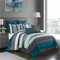 Grand Avenue Gray&Teal Comforter Set King  8 Pc