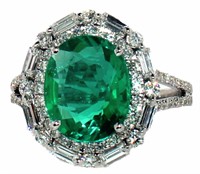 14k Gold 3.75 ct Oval Emerald & Diamond Ring