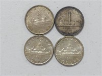 FOUR 1935,1939,1953, 1960 CANADIAN SILVER DOLLARS