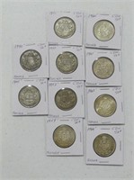 TEN 1940-1964 CANADIAN 50 CENT COINS