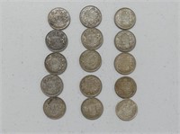 FIFTEEN 1940-1958 CANADIAN 50 CENT COINS