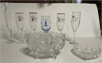 Assorted Cut Glass Dishes w/ Wine Glasses