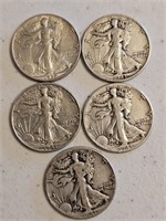 5-WALKING LIBERTY HALVES=1943-19371941-1941-1941