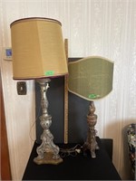 2 Wood antique table lamps-37” tall & 29” tall