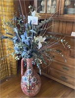 Large Pottery Vase with Silk Flowers