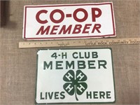 4H Club Member sign and Co-op Member metal signs.
