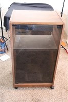 Wood and Glass Stereo Cabinet on wheels