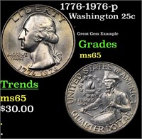 1776-1976-p Washington Quarter 25c Grades GEM Unc