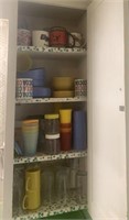 Tupperware, Pendleton, and  glass cups
