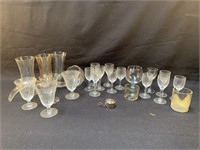 Group of misc vintage glassware, plastic ladle