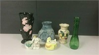 Various Vases, Egg Separator & Small Dog Planter