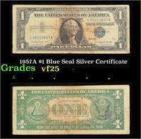 1957A $1 Blue Seal Silver Certificate Grades vf+