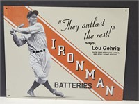 Lou Gehrig Ironman Batteries Tin Sign 16x12