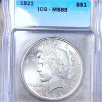 1922 Silver Peace Dollar ICG - MS65