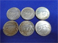 (6) 1967 Canadian Quarters Silver