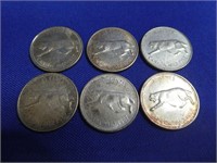 (6) 1967 Canadian Quarters Silver