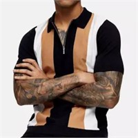 Men's Zip Polo Shirt Collared Shirt Short Sleeve