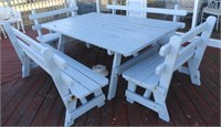 Large picnic table and bench seats with backs