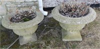 Pair of concrete garden flower urns 24” tops,