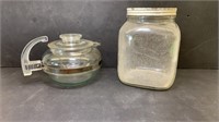Glass jar & glass coffee or tea pot