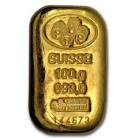 100 Gram Gold Bar - Pamp Suisse (cast, W/ Assay)