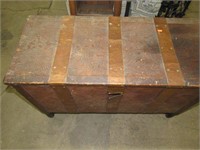 Wood Trunk with Hammered Copper Straps