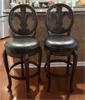 Pair of Wood and Faux Leather Bar Stools