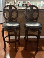 Pair of Wood and Faux Leather Bar Stools