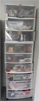 (3) Three drawer plastic storage shelves AND