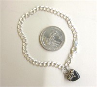 .925 Marked Italy Onyx Heart Bracelet
