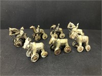 7 tiny Temple toys - 4 w/riders  3 without bronze?