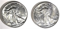 2 1942 WALKING LIBERTY HALF DOLLARS, CHOICE BU