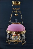 Antique Victorian Parlor Lamp, Matte Pink Shade