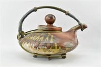 Vintage Pottery Teapot with Unusual Handle