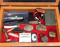 DISPLAY CASE WITH ASSORTED KNIVES, MISC