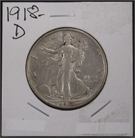 1918-D WALKING LIBERTY HALF DOLLAR VF