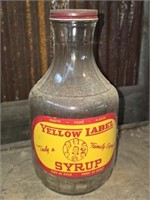 Vintage Glass Yellow Label Syrup Bottle