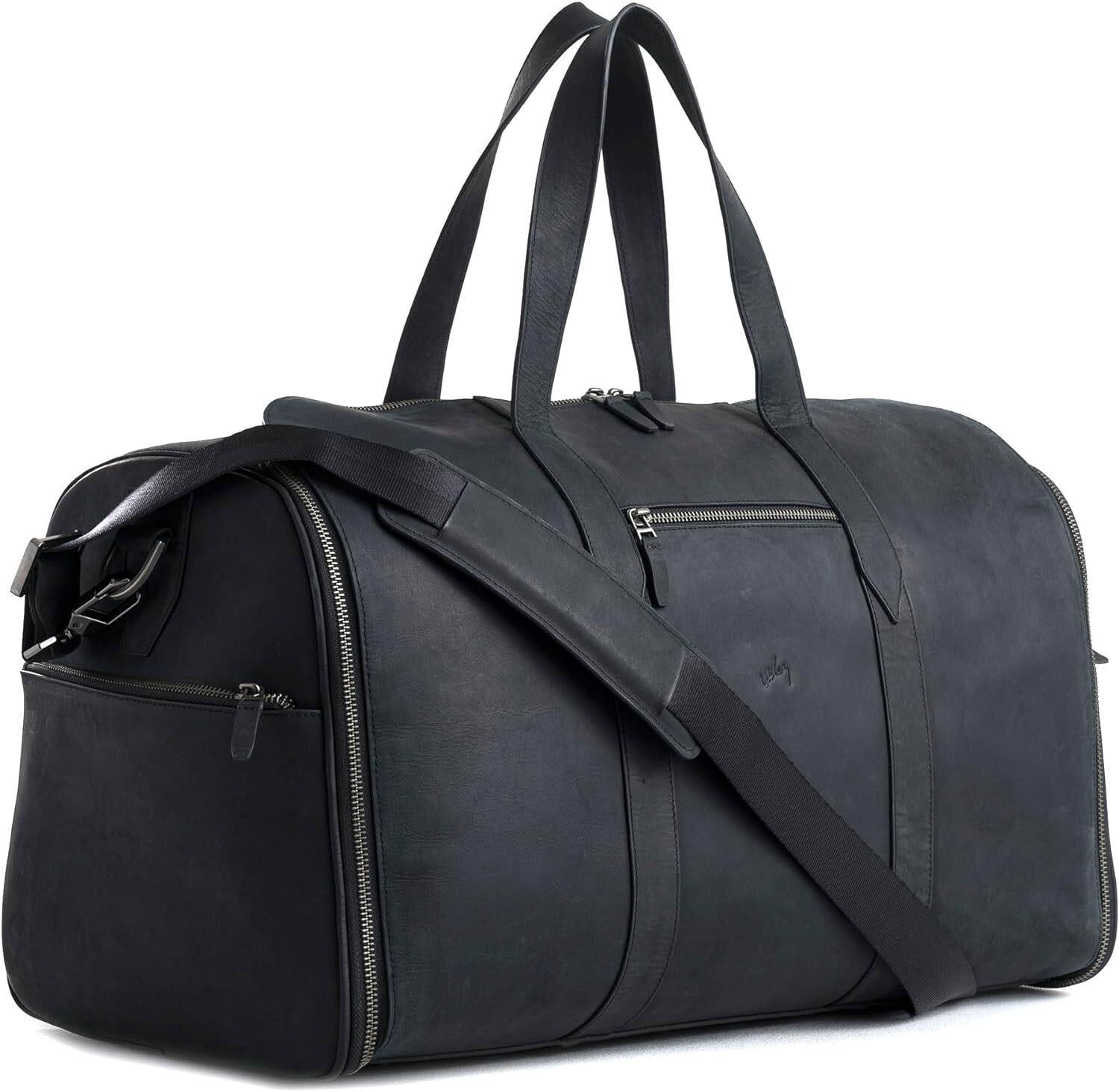 VELEZ Black Leather Garment Bag for Men