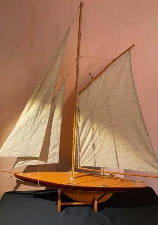 Wooden Sailboat Model on Stand
