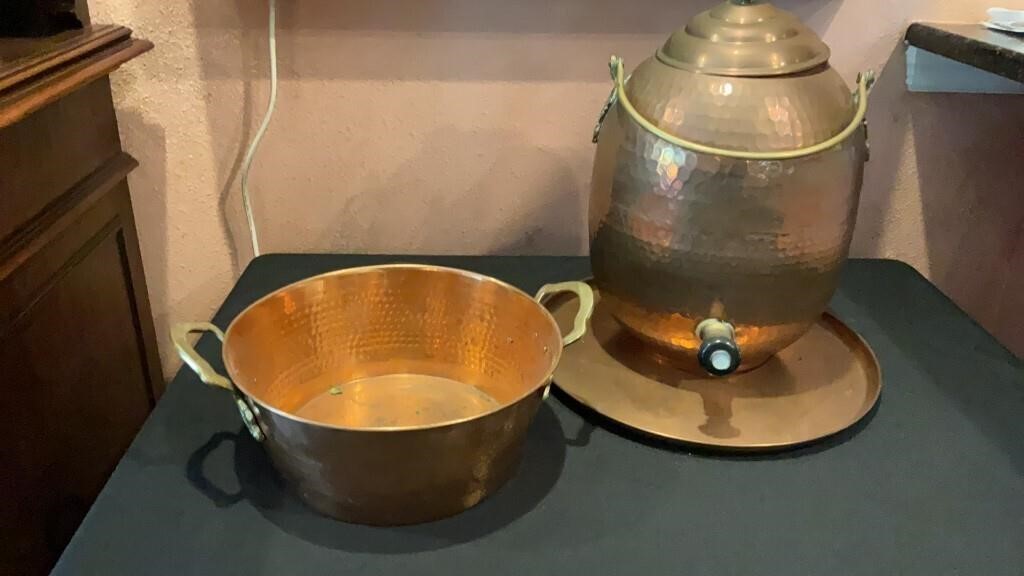 Hammered Copper Dispenser & Pot