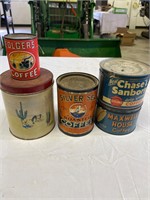 4 Coffee tins and 1 Folgers puzzle