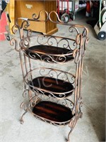 3 tier oval metal & wood stand