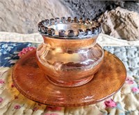 Crackle Pattern Carnival Glass Saucer & Mini Vase