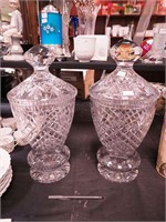 17 1/2" high pair of crystal covered jars,