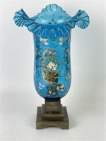 Vintage Blue Glass Hand Painted Lamp