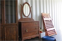 ANTIQUE THREE DRAWER DRESSER /ORNATE MIRROR