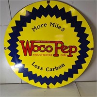 Porcelain Woco Pep King of Motor Fuel Sign