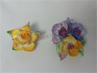 Hand Painted Flower Lapel Pins ~ Lot of 2
