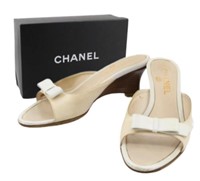 Chanel Beige & White Ribbon Heels Size 36