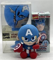 (MN) Captain America Bobble Head , Goblet and